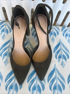 Aldo Pointed Suede Ankle-Strap Pumps in Olive